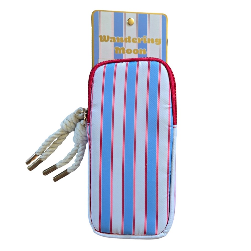 Wandering Moon Double Eyeglass Case OS Blue White Red NWT Striped Pouch Zip‎